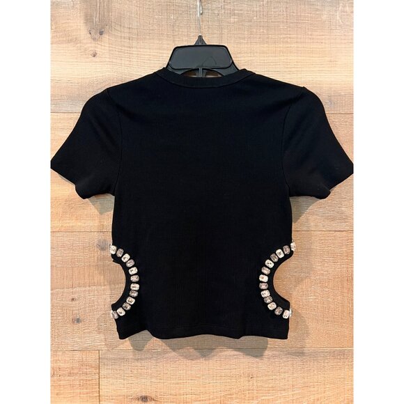 SANDRO Rhinestone-Embellished T-Shirt Size 1/ S - Picture 8 of 11